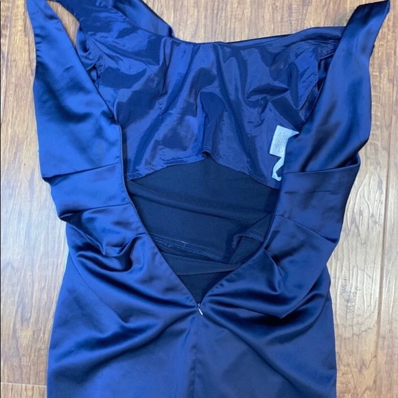 David’s Bridal Navy Blue Satin Ruched formal dress - Picture 6 of 7